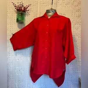 Red Backless Tuxedo Draped Woman’s Blouse 1X Professionally Cleaned & ❤️ Ready🌹